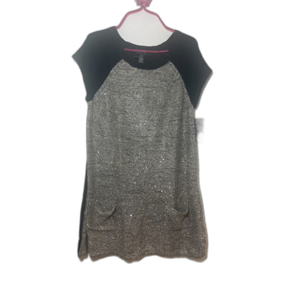 Style & Co Gray/Black Shimmer Sweater Dress Short Pockets Cotton Blen Knit L NEW - Picture 2 of 10
